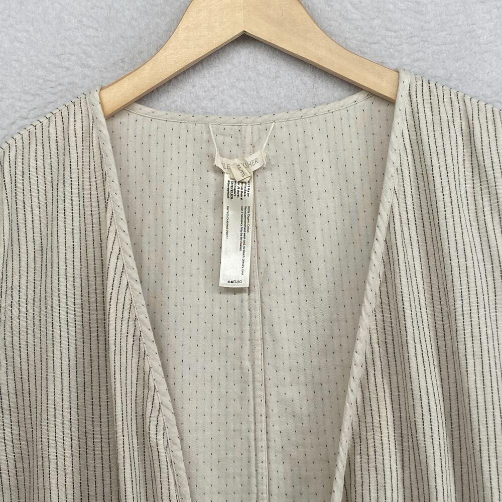 Eileen Fisher Jacket XL Reversible Organic Cotton Open Front Polka Stripe Beige - Picture 3 of 14